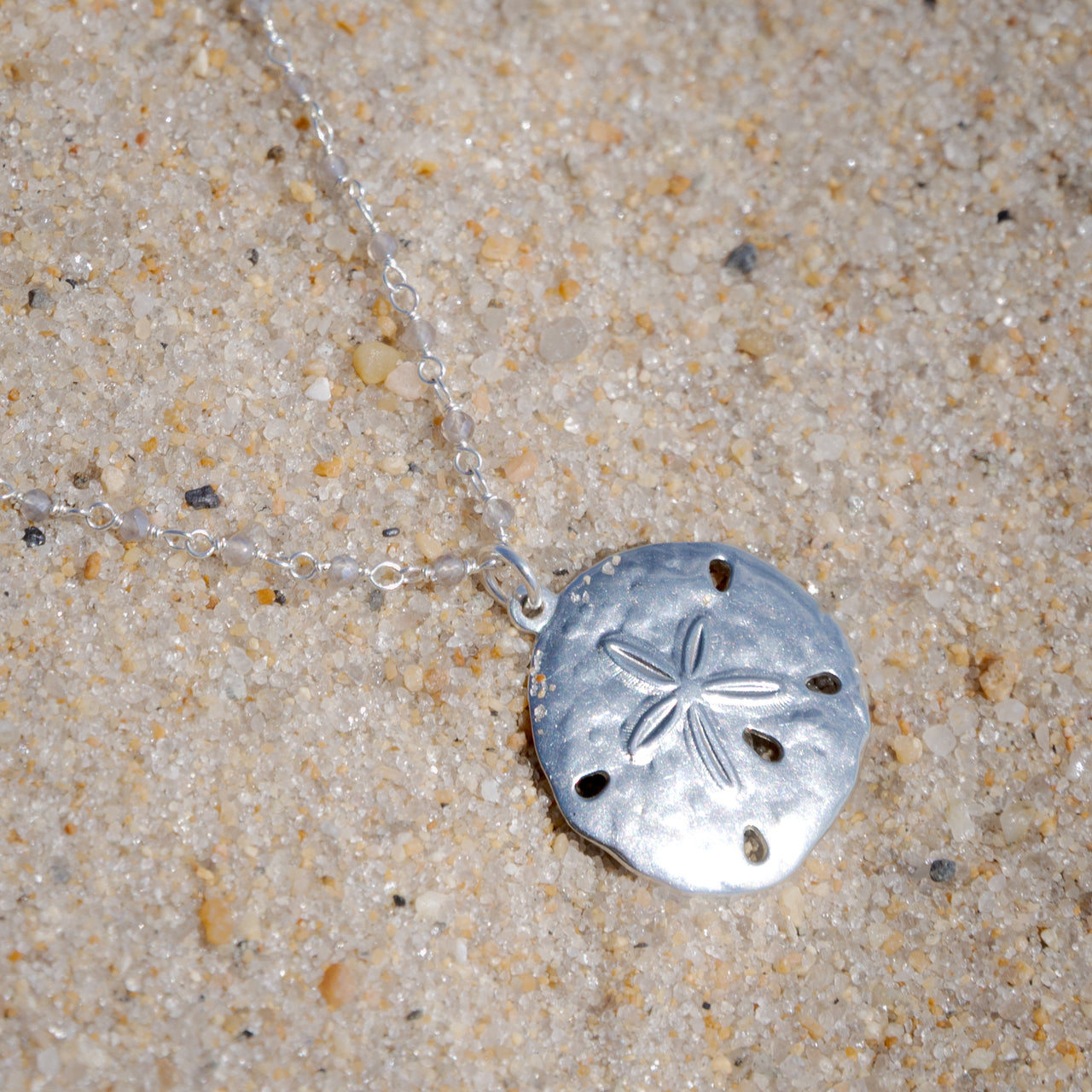 Sterling Silver Sand Dollar Rosary Bead Necklace