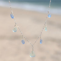 7 Charm Aqua Blue and Cornflower Blue Sea Glass Necklace