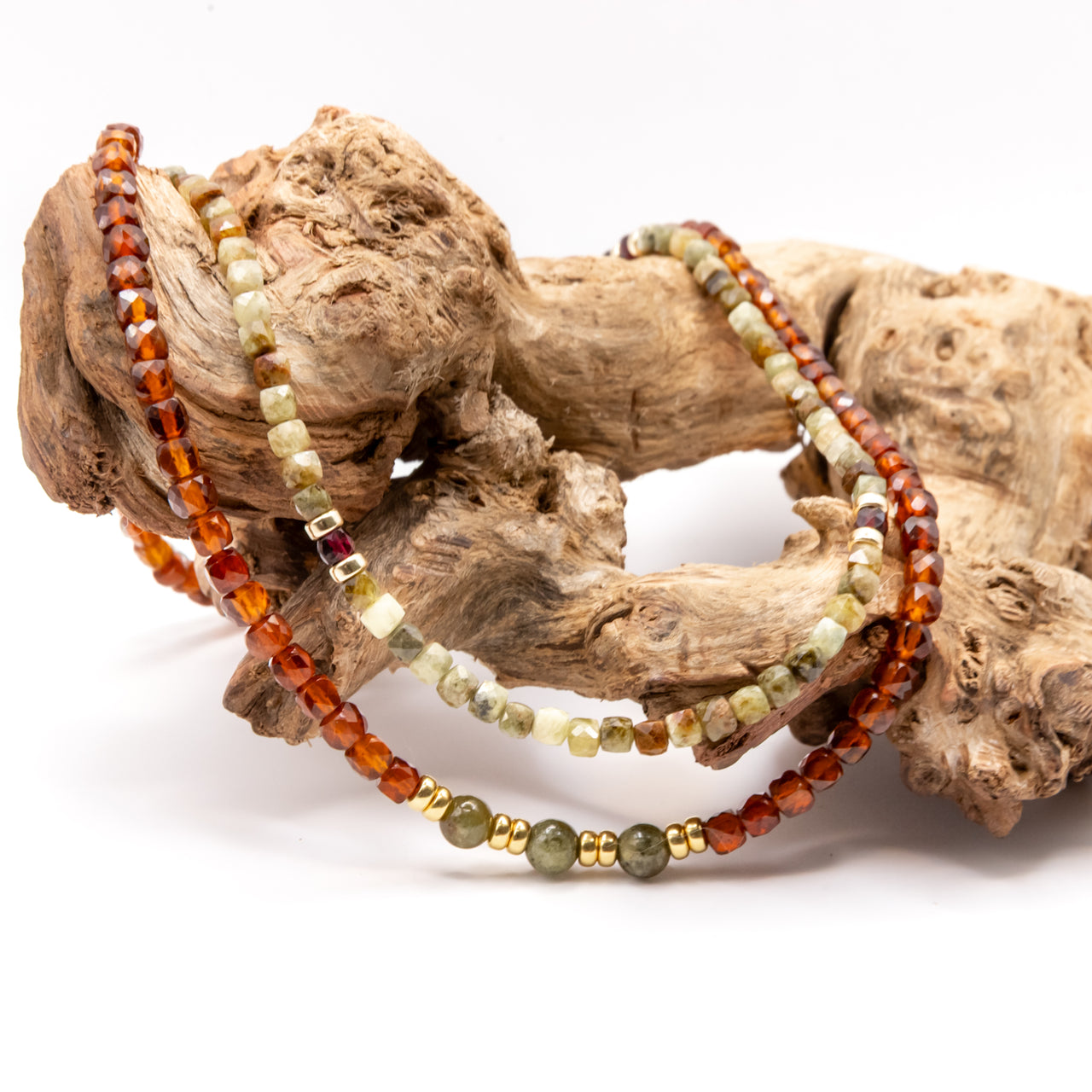 Beaded Garnet Necklace Set: Multicolor Garnet Beads, Gold Filled, January Birthstone