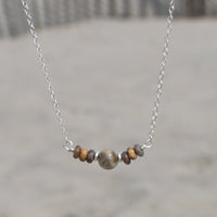 Crazy Lace Agate and Natural Brown Gemstone Beaded Necklace: Adjustable Chain