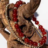 14k Gold Filled Carnelian Bracelet Set: Stacking Beaded Bracelets