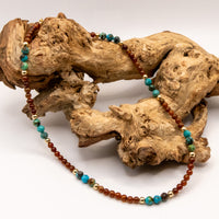 Beaded Turquoise, Hessonite Garnet and Fossil Jasper Necklace Set: Choice of 14k Gold Filled, 14k Rose Gold Filled or Sterling Silver