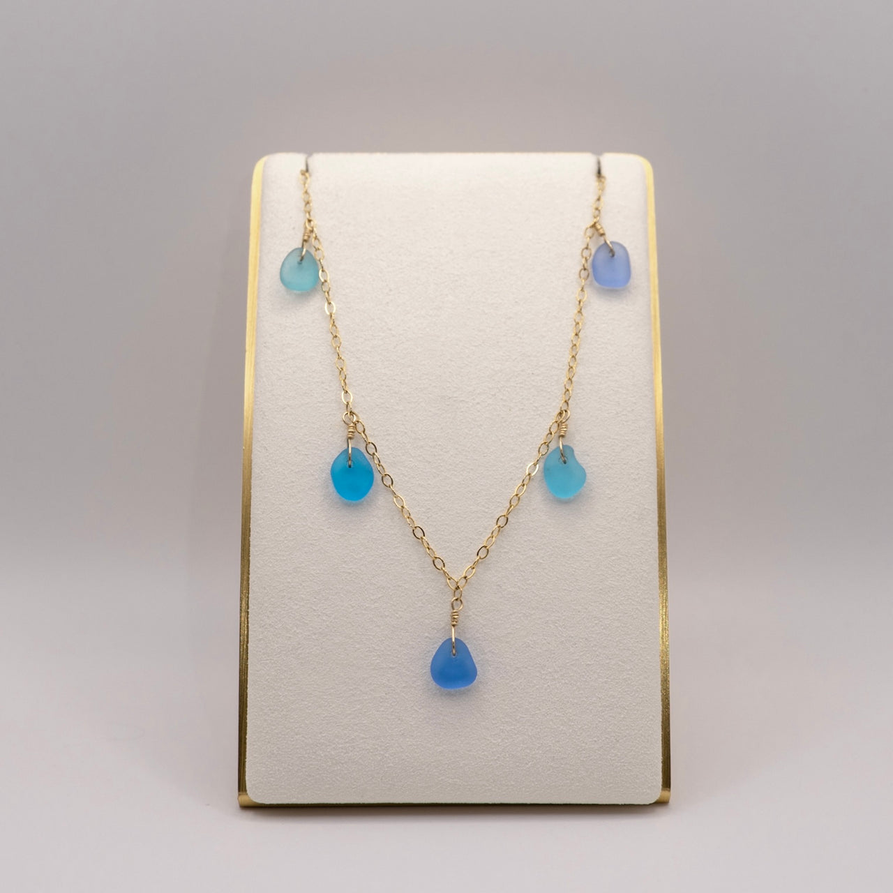 5 Charm Multicolor Turquoise Blue, Teal Blue and Blue Purple Sea Glass Necklace