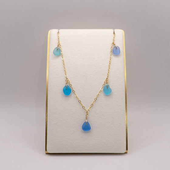 5 Charm Multicolor Turquoise Blue, Teal Blue and Blue Purple Sea Glass Necklace