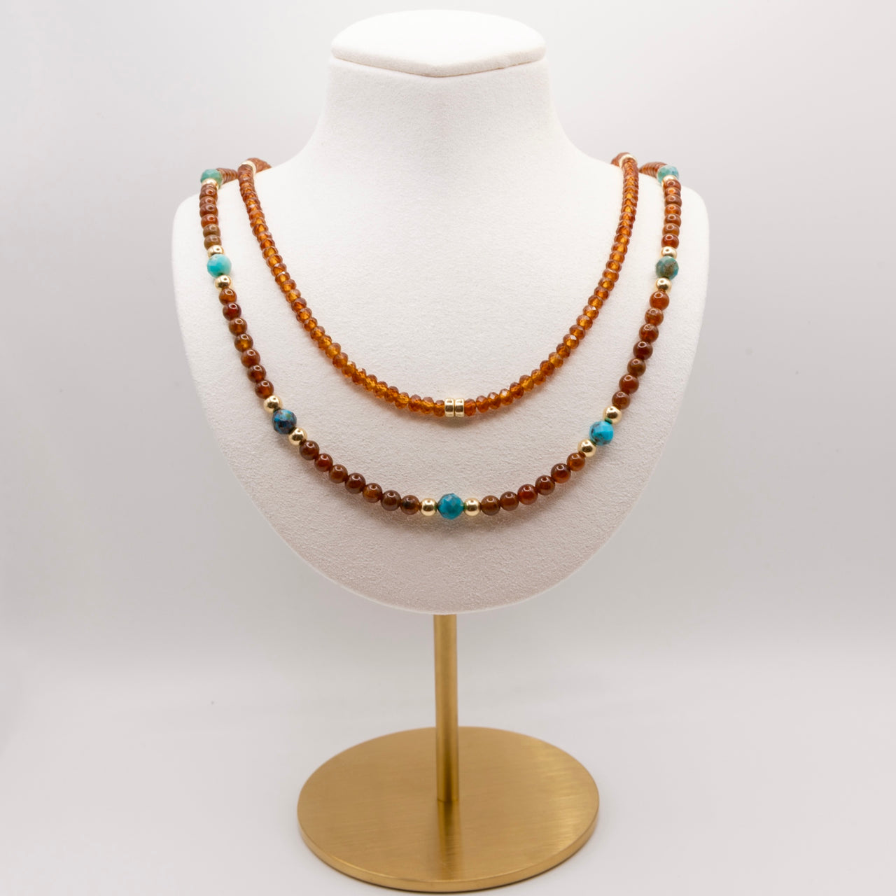 Hessonite Garnet and Turquoise Necklace Set: Adjustable, Lobster Clasp, Gold Filled or Sterling Silver, Birthstone Jewelry