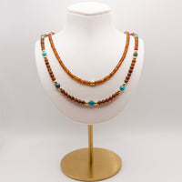 Hessonite Garnet and Turquoise Necklace Set: Adjustable, Lobster Clasp, Gold Filled or Sterling Silver, Birthstone Jewelry