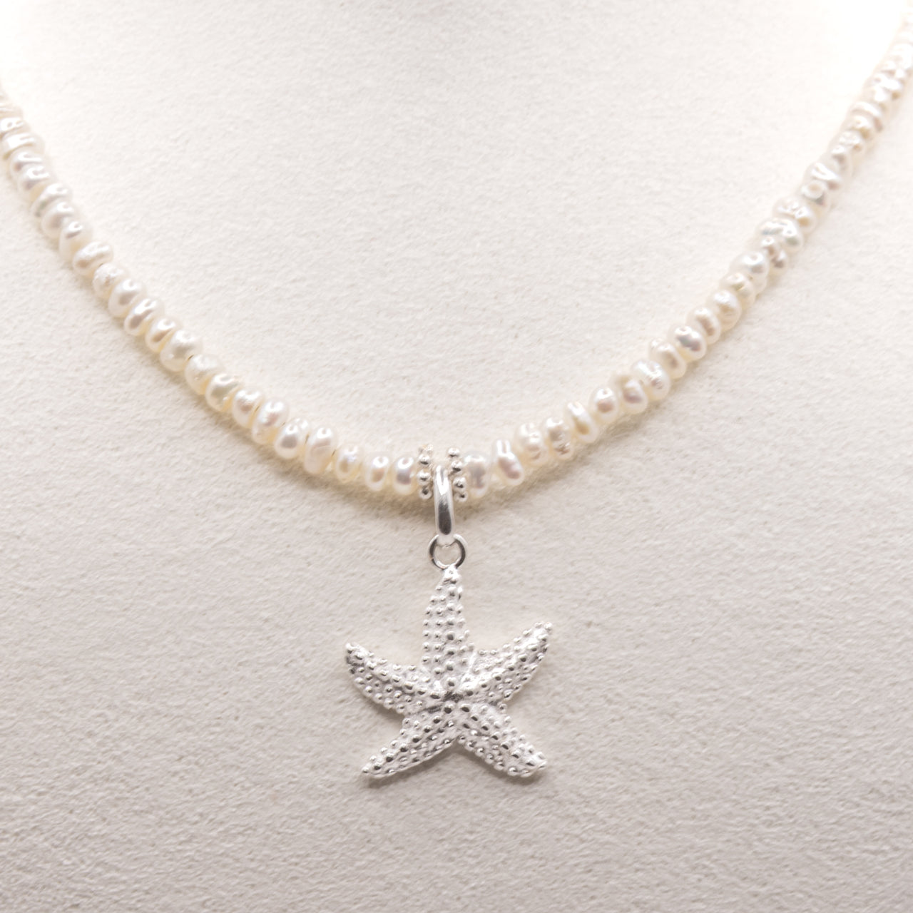 Starfish Pearl Necklace: Freshwater Seed Pearls, Sterling Silver Starfish, Lobster Clasp, Adjustable