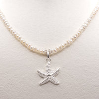 Starfish Pearl Necklace: Freshwater Seed Pearls, Sterling Silver Starfish, Lobster Clasp, Adjustable