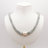 Burmese Jade  and Baroque Pearl Beaded Necklace: Sterling Silver, Lobster Clasp, Adjustable Chain