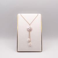 Creamy White Baroque and Rose Coin Pearl Lariat Necklace