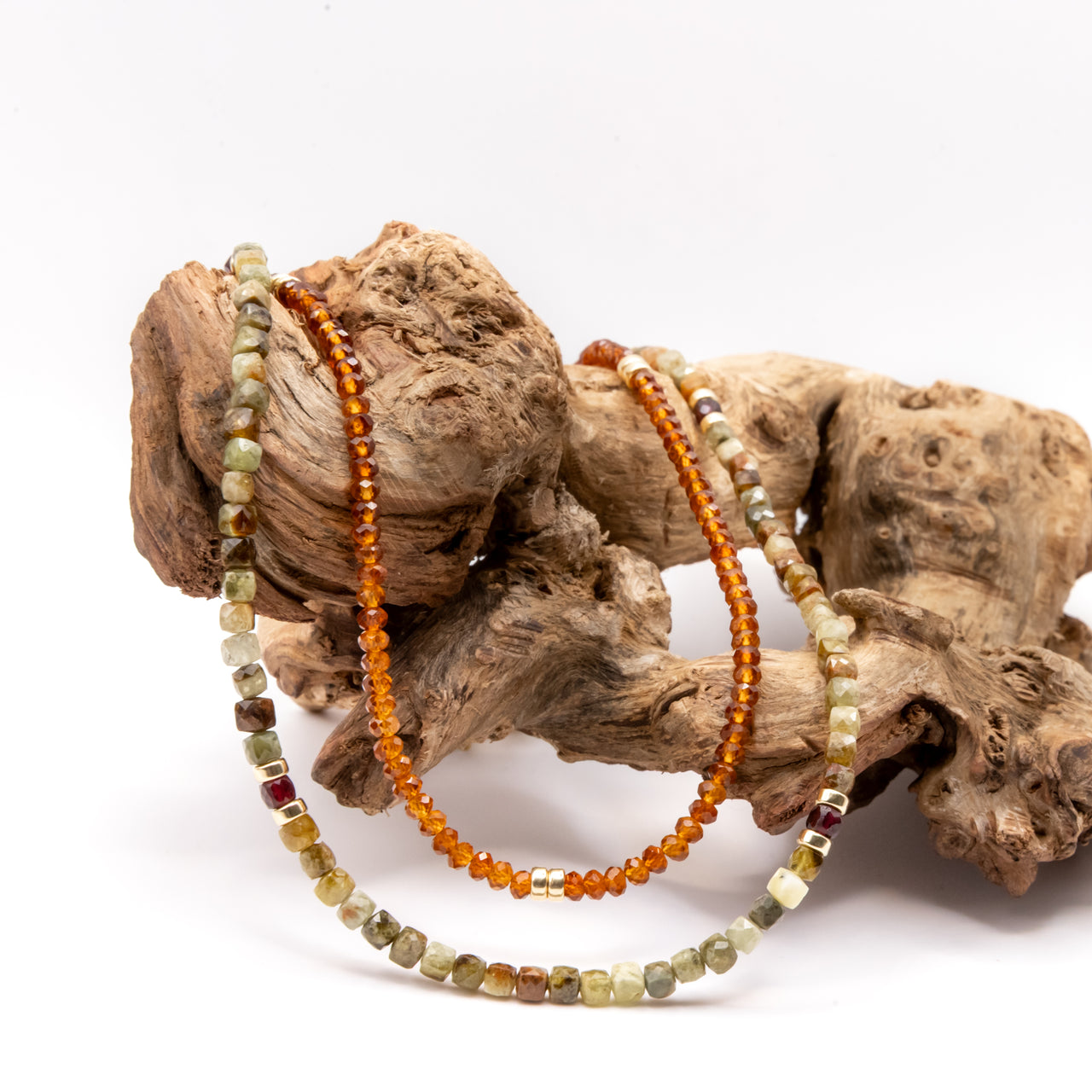 Beaded Garnet Necklace Set: Multicolor Garnet Beads, Gold Filled, January Birthstone