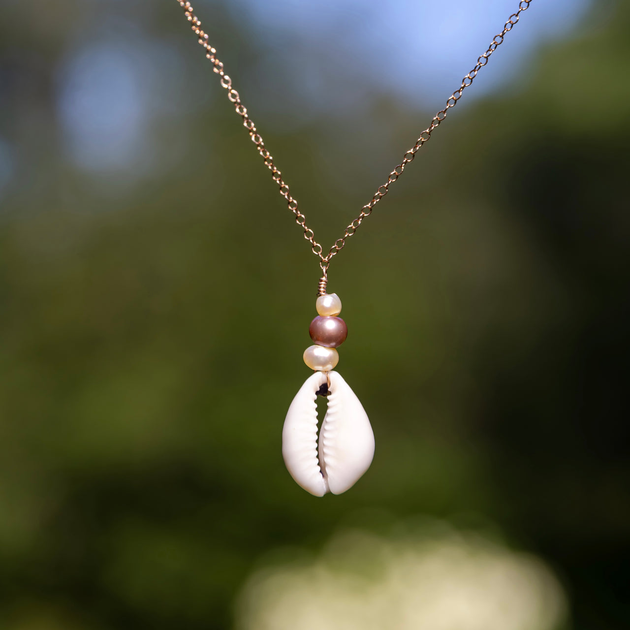14k Rose Gold Filled Cowrie + Pearl Necklace-Roxy + Jade