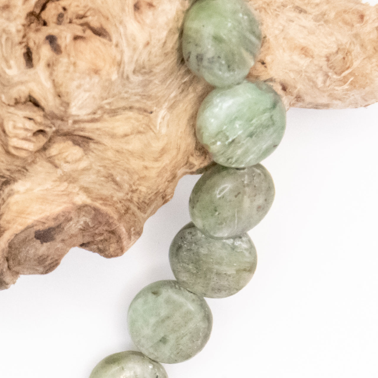 Green Kyanite Smooth Coin Beaded Necklace: Sterling Silver, Lobster Clasp, Adjustable Chain