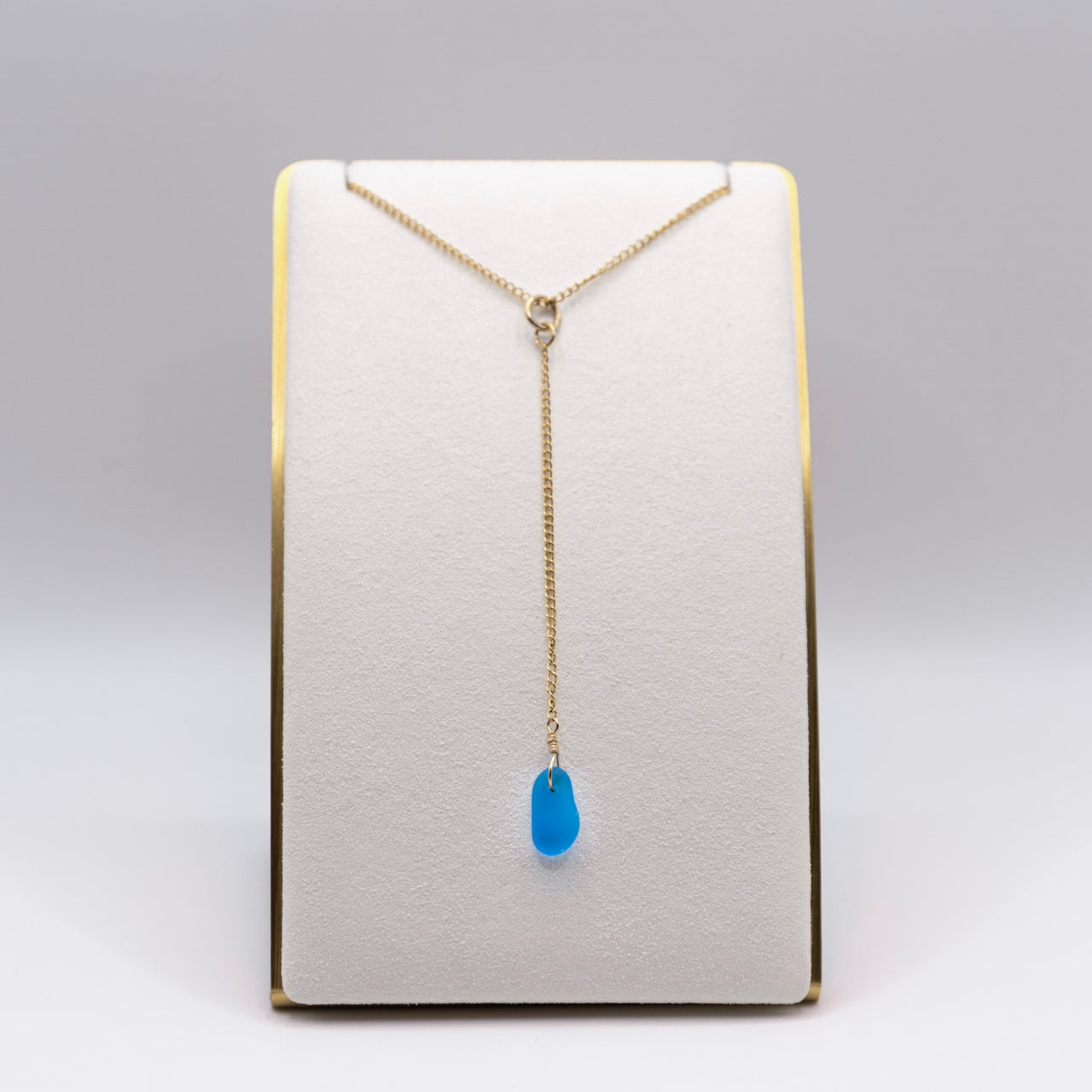 Dainty Turquoise Blue Lariat Style Sea Glass Necklace
