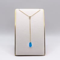 Dainty Turquoise Blue Lariat Style Sea Glass Necklace
