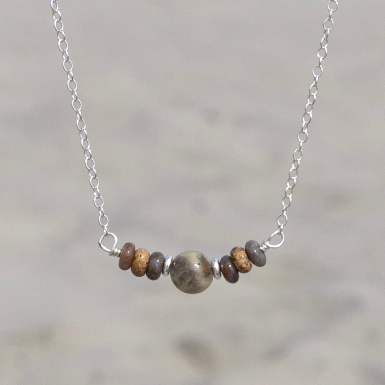 Crazy Lace Agate and Natural Brown Gemstone Beaded Necklace: Adjustable Chain