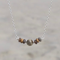Crazy Lace Agate and Natural Brown Gemstone Beaded Necklace: Adjustable Chain