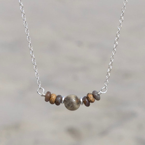 Crazy Lace Agate and Natural Brown Gemstone Beaded Necklace: Adjustable Chain