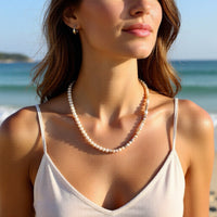 Mussel Mother of Pearl and Fossil Jasper Necklace: Beach Jewelry, Sterling Silver, 14k Gold Filled, Earth Tones