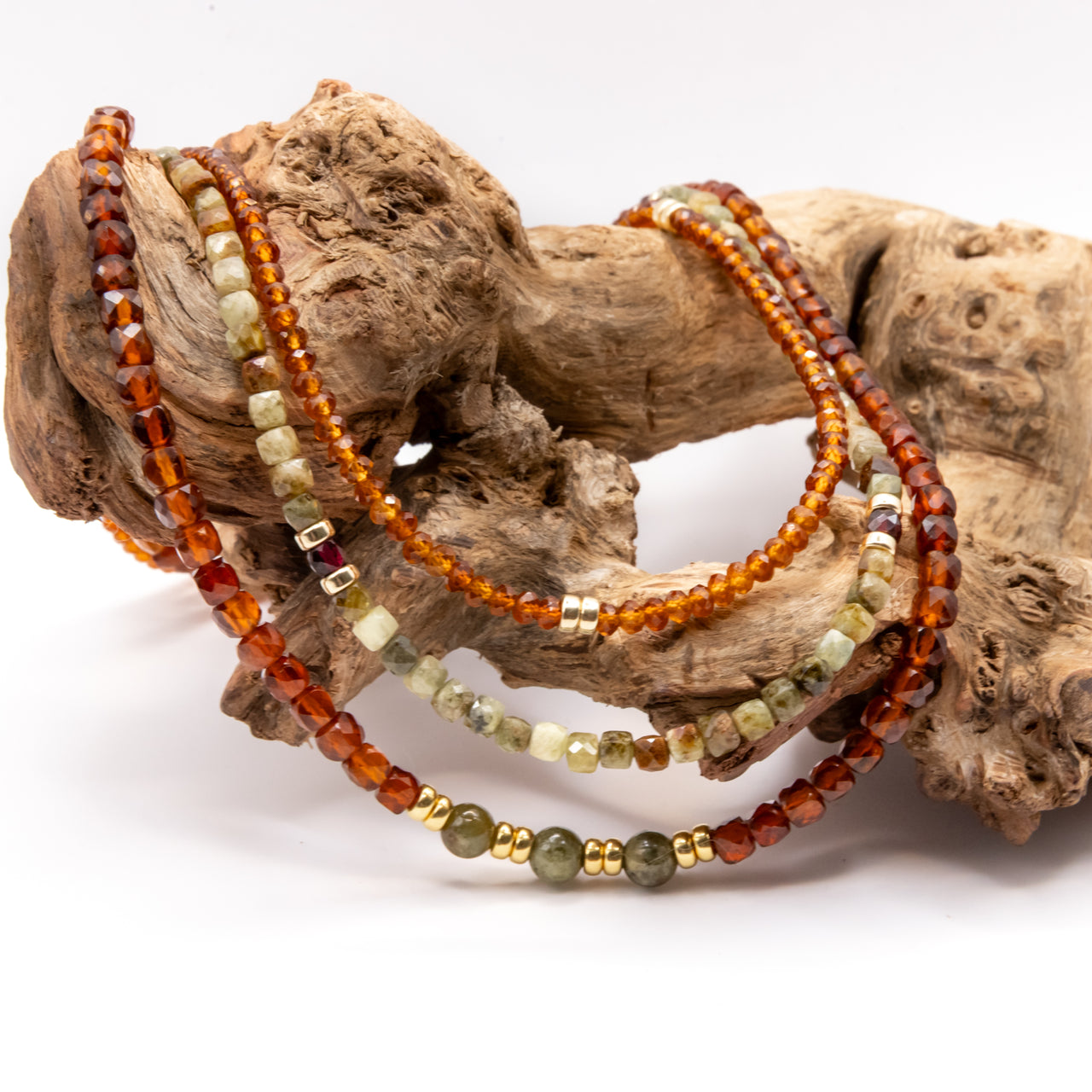 Beaded Garnet Necklace Set: Multicolor Garnet Beads, Gold Filled, January Birthstone