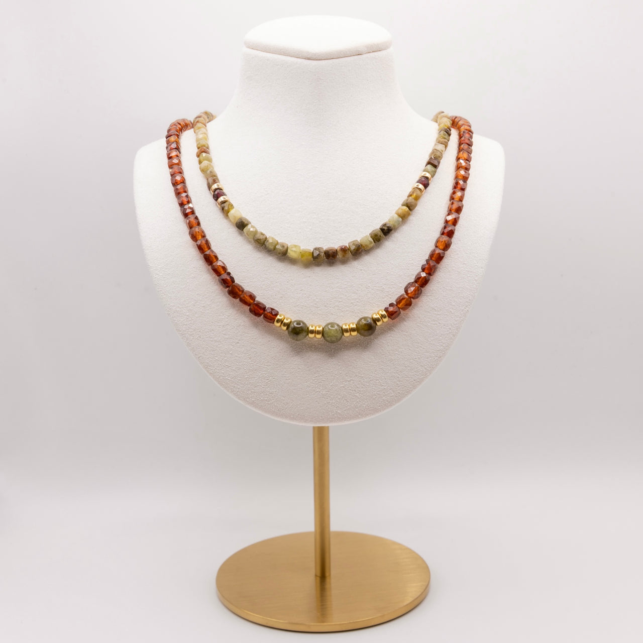 Beaded Garnet Necklace Set: Multicolor Garnet Beads, Gold Filled, January Birthstone