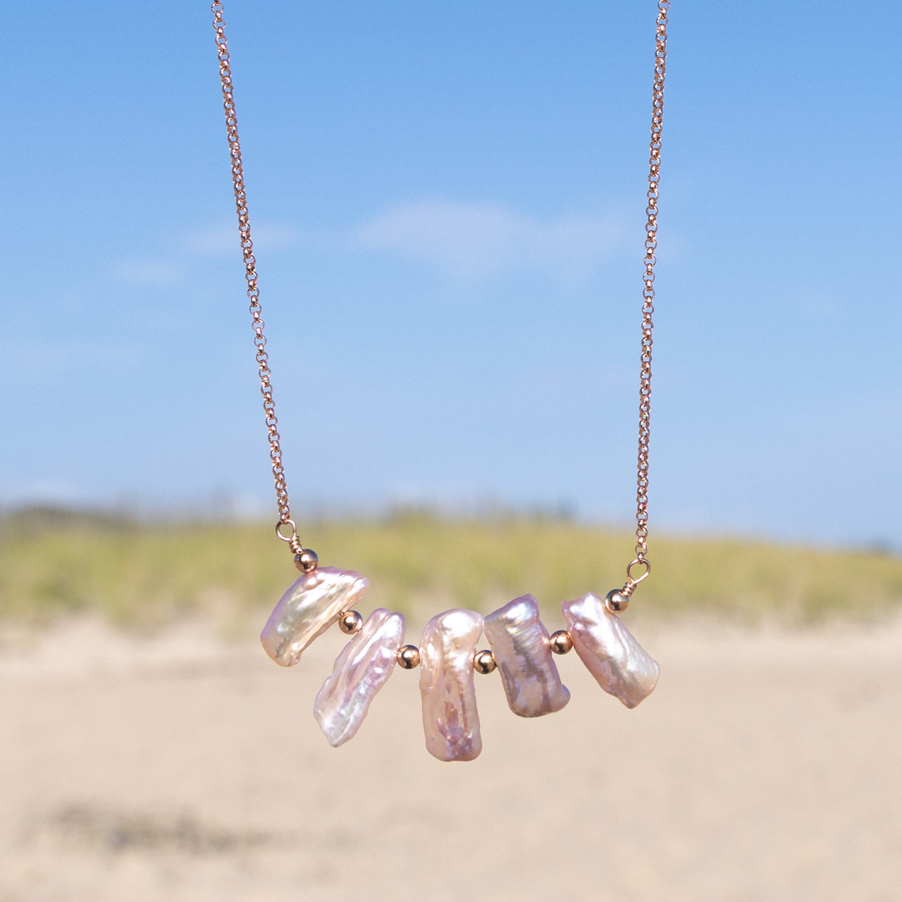 Rose Color Biwa Pearl Statement Necklace