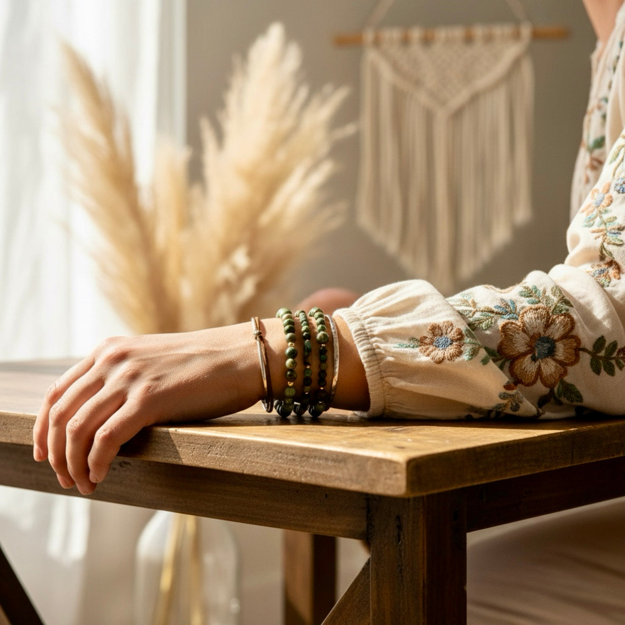 14k Gold Filled and African Turquoise Beaded Boho Style Stacking Bracelets (set of three bracelets)