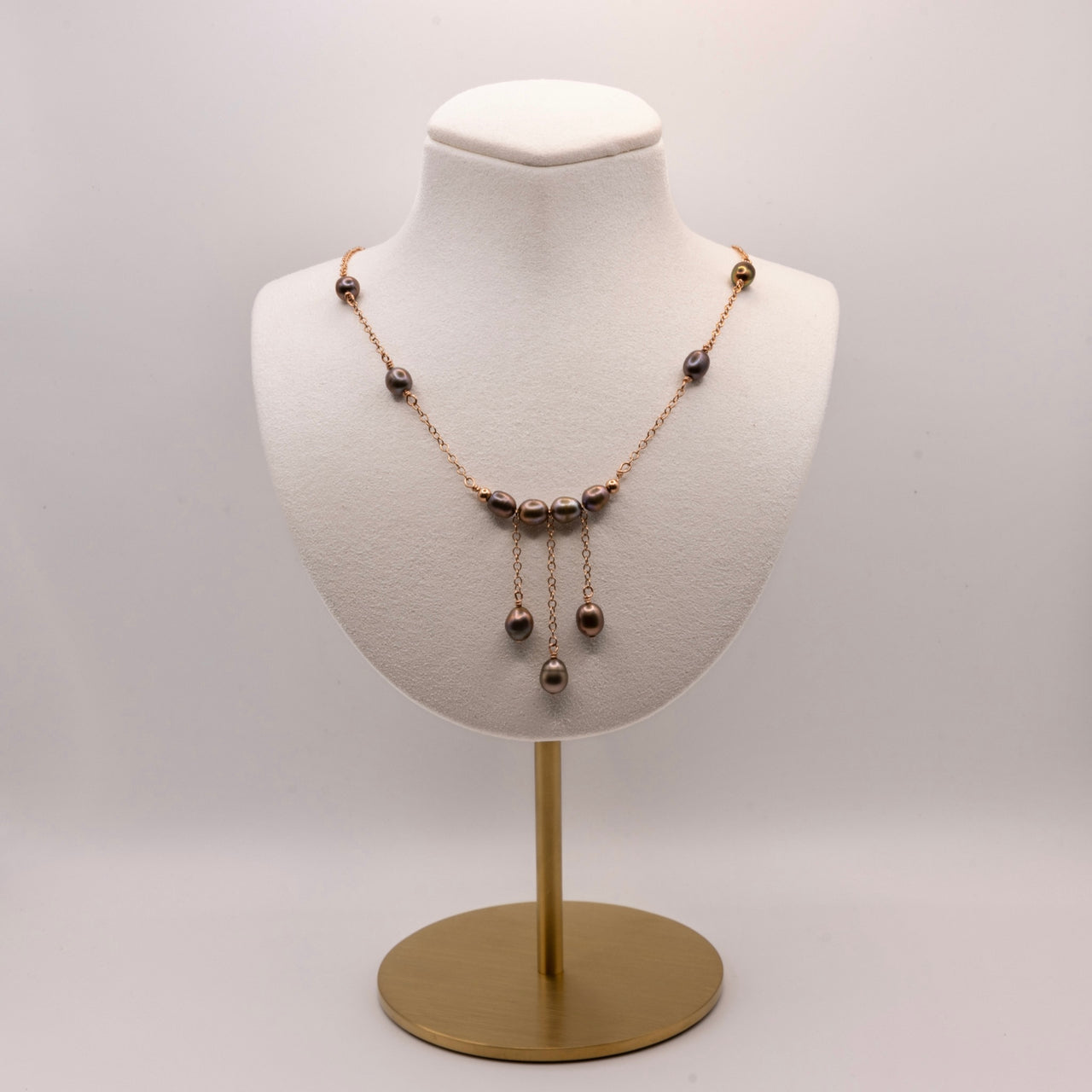 14k Rose Gold Filled Bronze Pearl Boho Statement Necklace