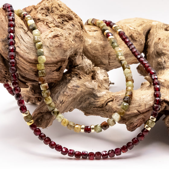 Beaded Garnet Necklace Set: Grade A Garnet Beads, Gold Filled, January Birthstone