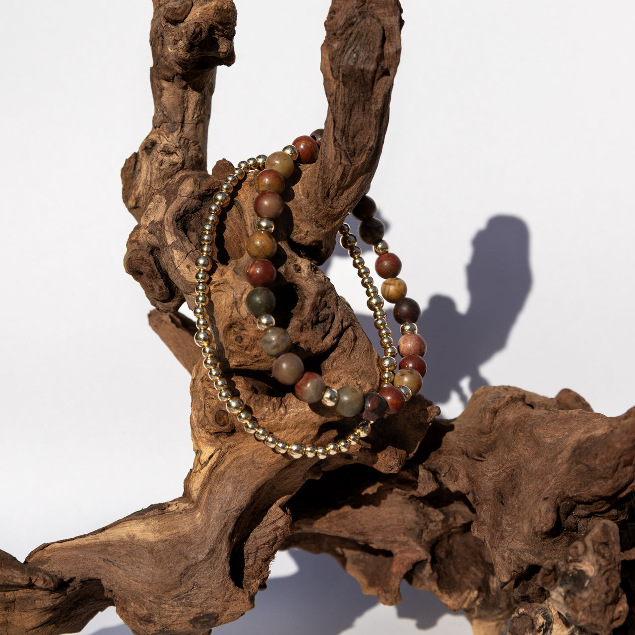 14k Gold Filled Red Creek Jasper Bracelet Set: Stacking Beaded Bracelets