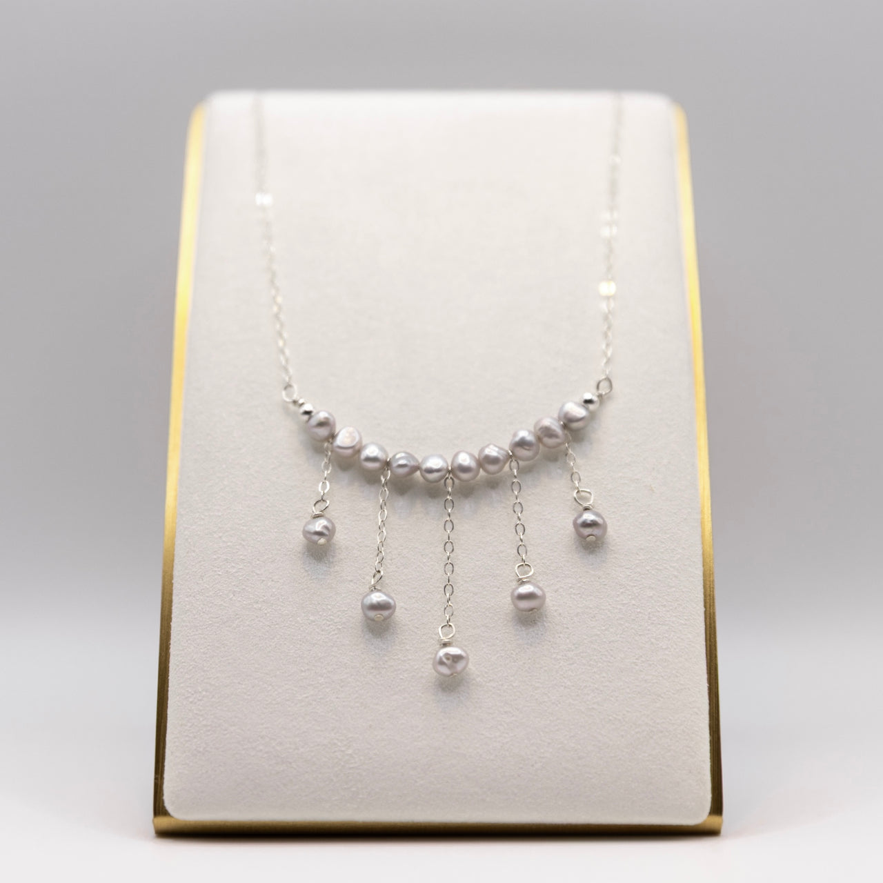 Silver Baroque Pearl Boho Statement Necklace