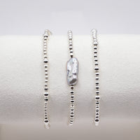 Sterling Silver Beads and Biwa Pearl Boho are Style Stacking Bracelets (set of three bracelets)
