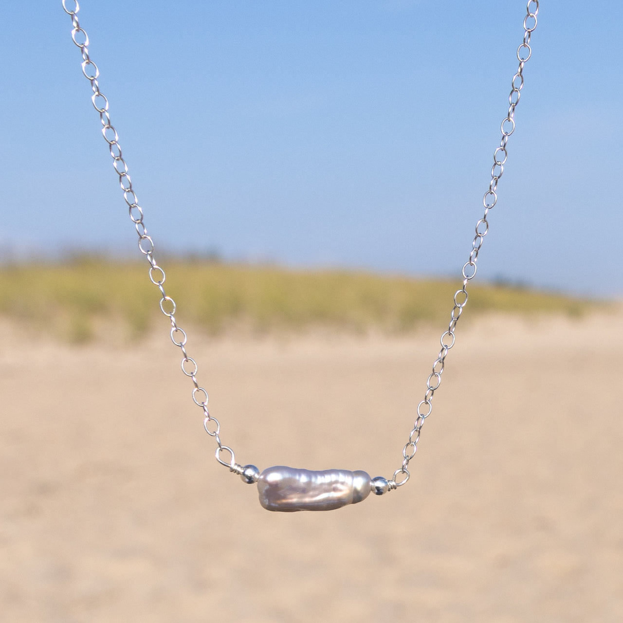Silver Biwa Pearl Layering Necklace