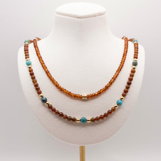 Hessonite Garnet and Turquoise Necklace Set: Adjustable, Lobster Clasp, Gold Filled or Sterling Silver, Birthstone Jewelry