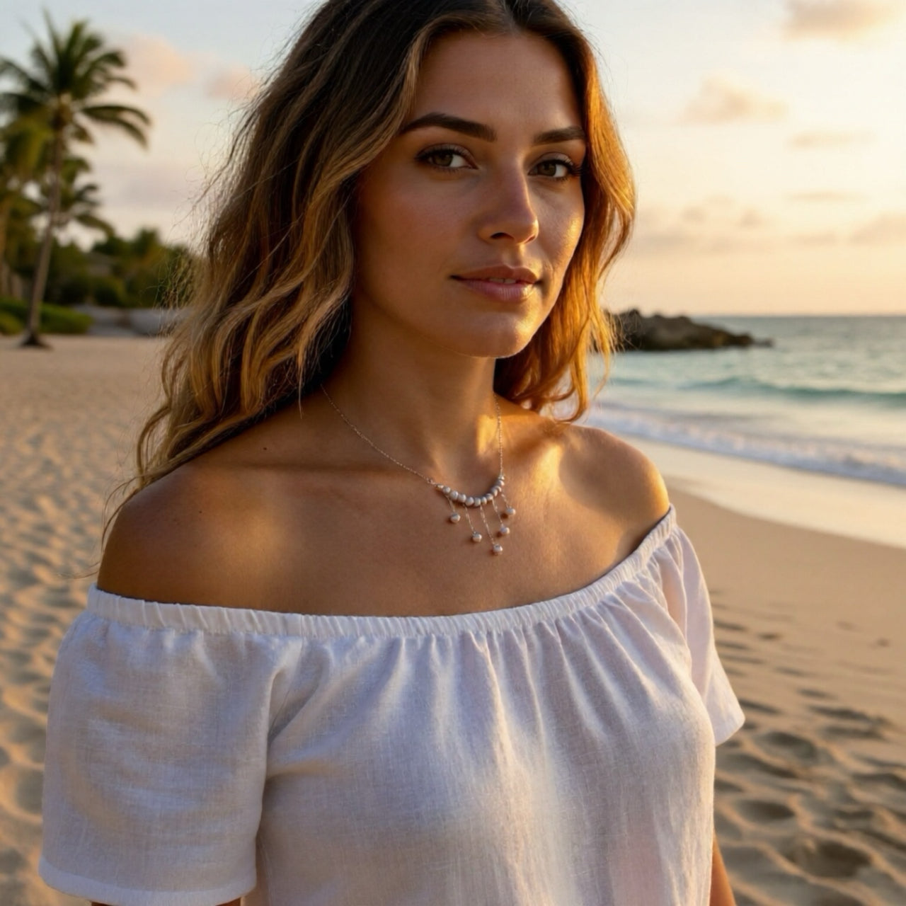 Silver Baroque Pearl Boho Statement Necklace