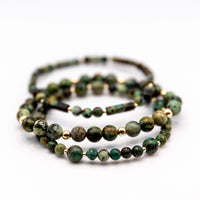 14k Gold Filled and African Turquoise Beaded Boho Style Stacking Bracelets (set of three bracelets)