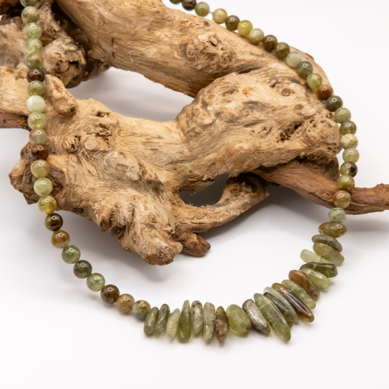 Green Garnet Beaded Necklace: 14k Gold Filled, Lobster Claw Clasp, Adjustable Chain