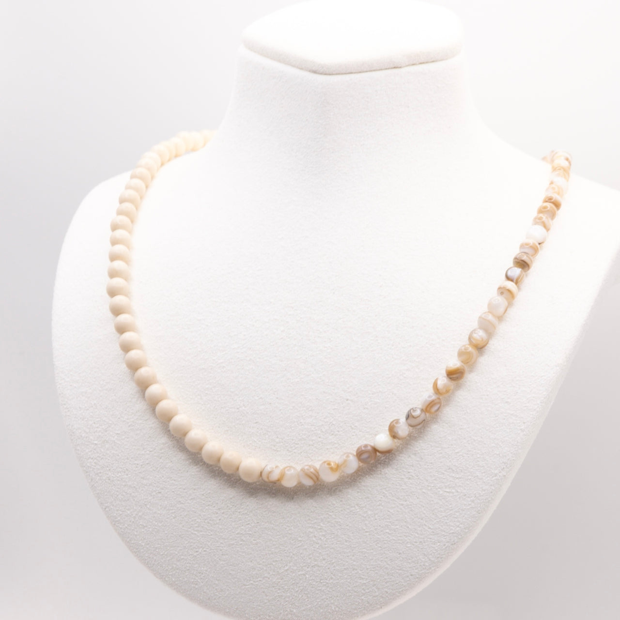 Mussel Mother of Pearl and Fossil Jasper Necklace: Beach Jewelry, Sterling Silver, 14k Gold Filled, Earth Tones