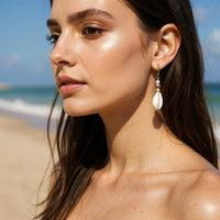 Cowrie Seashell + Pearl Earrings