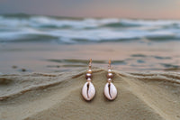 Cowrie Seashell + Pearl Earrings