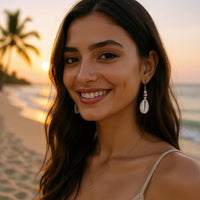 Cowrie Seashell + Pearl Earrings