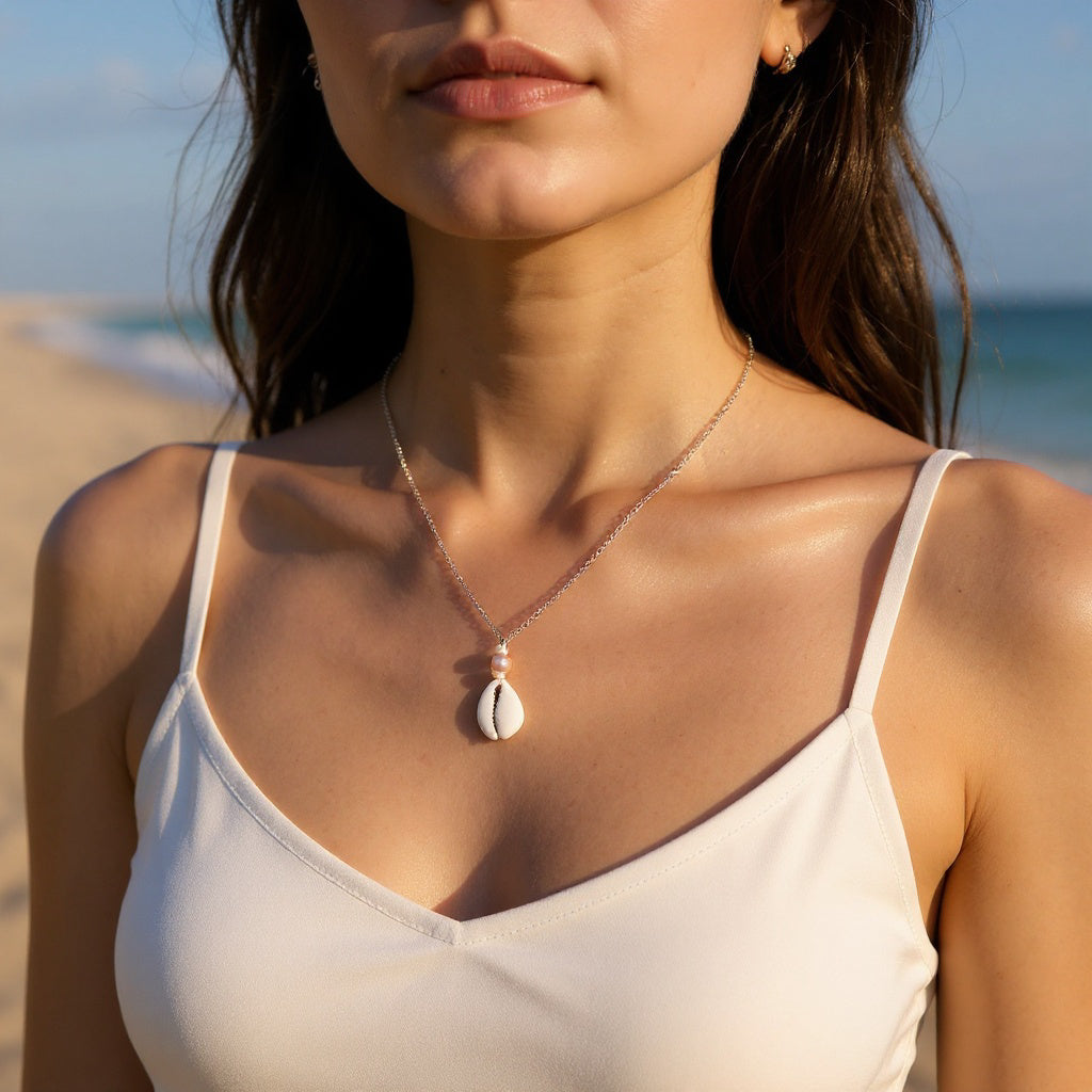 14k Rose Gold Filled Cowrie + Pearl Necklace-Roxy + Jade