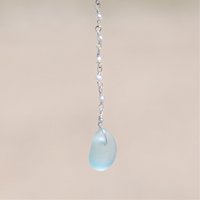 Sterling Silver Aqua Blue Sea Glass + Pearl Drop Necklace