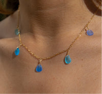 5 Charm Multicolor Turquoise Blue, Teal Blue and Blue Purple Sea Glass Necklace