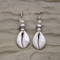 Cowrie Seashell + Pearl Earrings