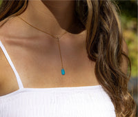 Dainty Turquoise Blue Lariat Style Sea Glass Necklace