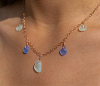 5 Charm Aqua Blue + Purple Blue Sea Glass Necklace