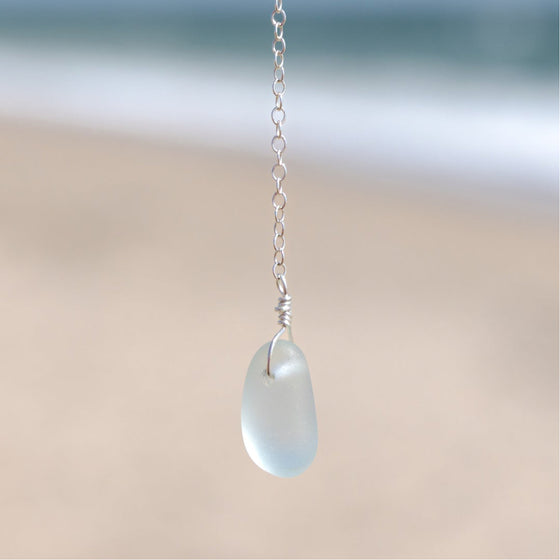 Dainty Aqua Blue Lariat Style Sea Glass Necklace