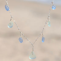 7 Charm Aqua Blue and Cornflower Blue Sea Glass Necklace