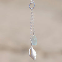 2 Charm Aqua Blue Sea Glass + Seashell Necklace